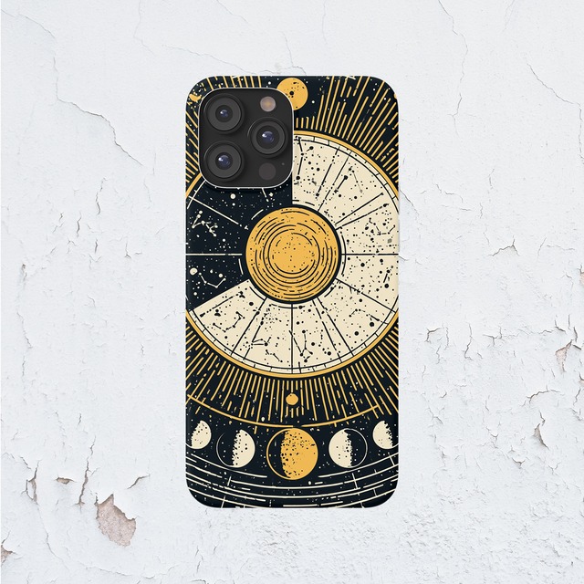 受注生産 iPhoneケース 太陽盤と月相の黒背景星図｜天体図風 STAR079A