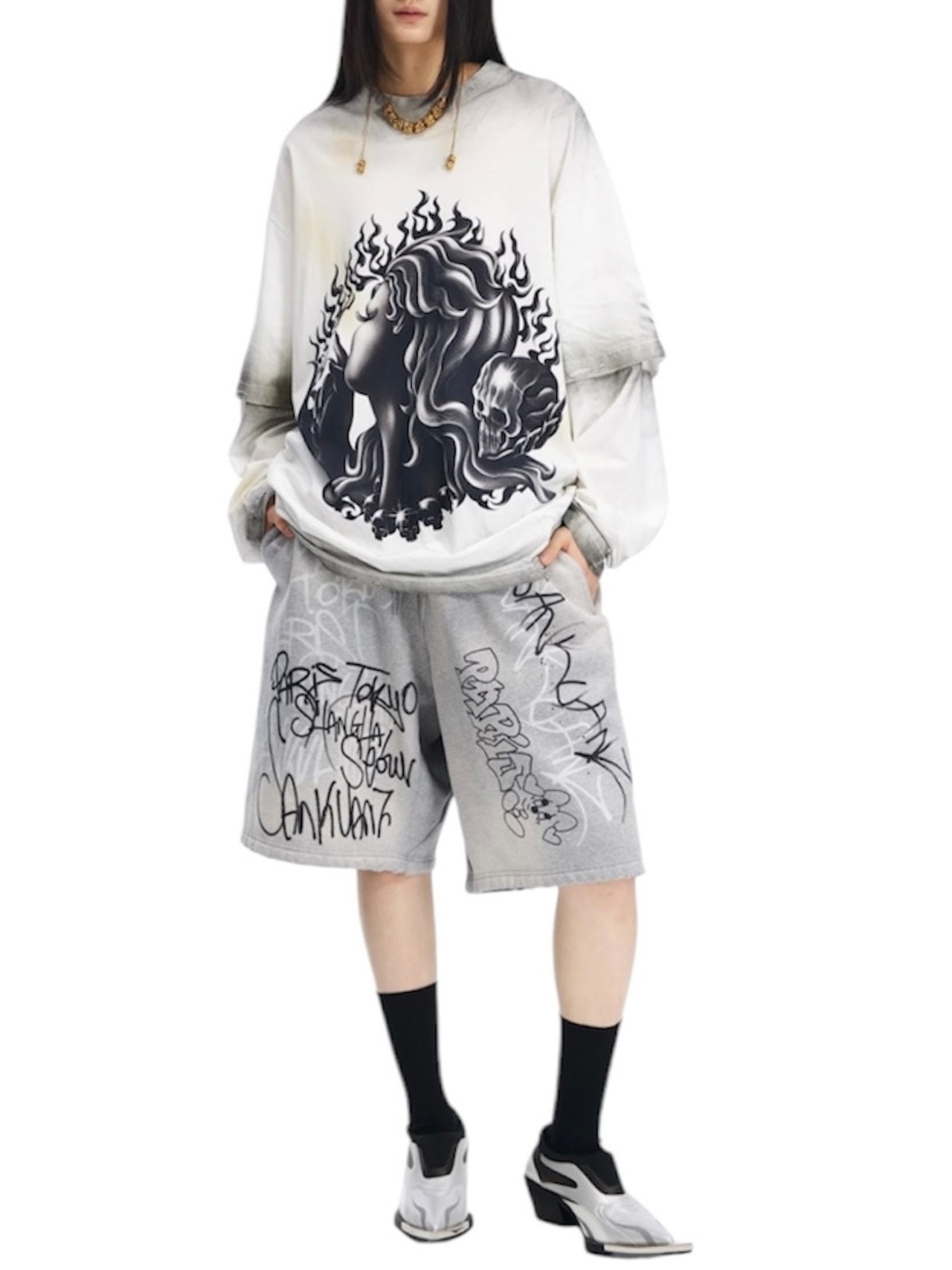 【25SS】SANKUANZ サンクアンズ / BUMPY GRAFFITI PRINT RELAXED SHORTS / パンツ - 7