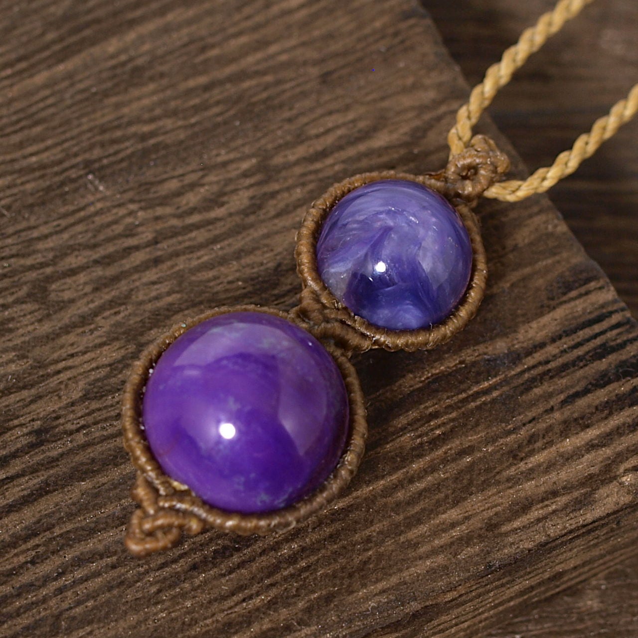 チャロアイトのマクラメネックレス チャロアイト＋ダイヤモンド