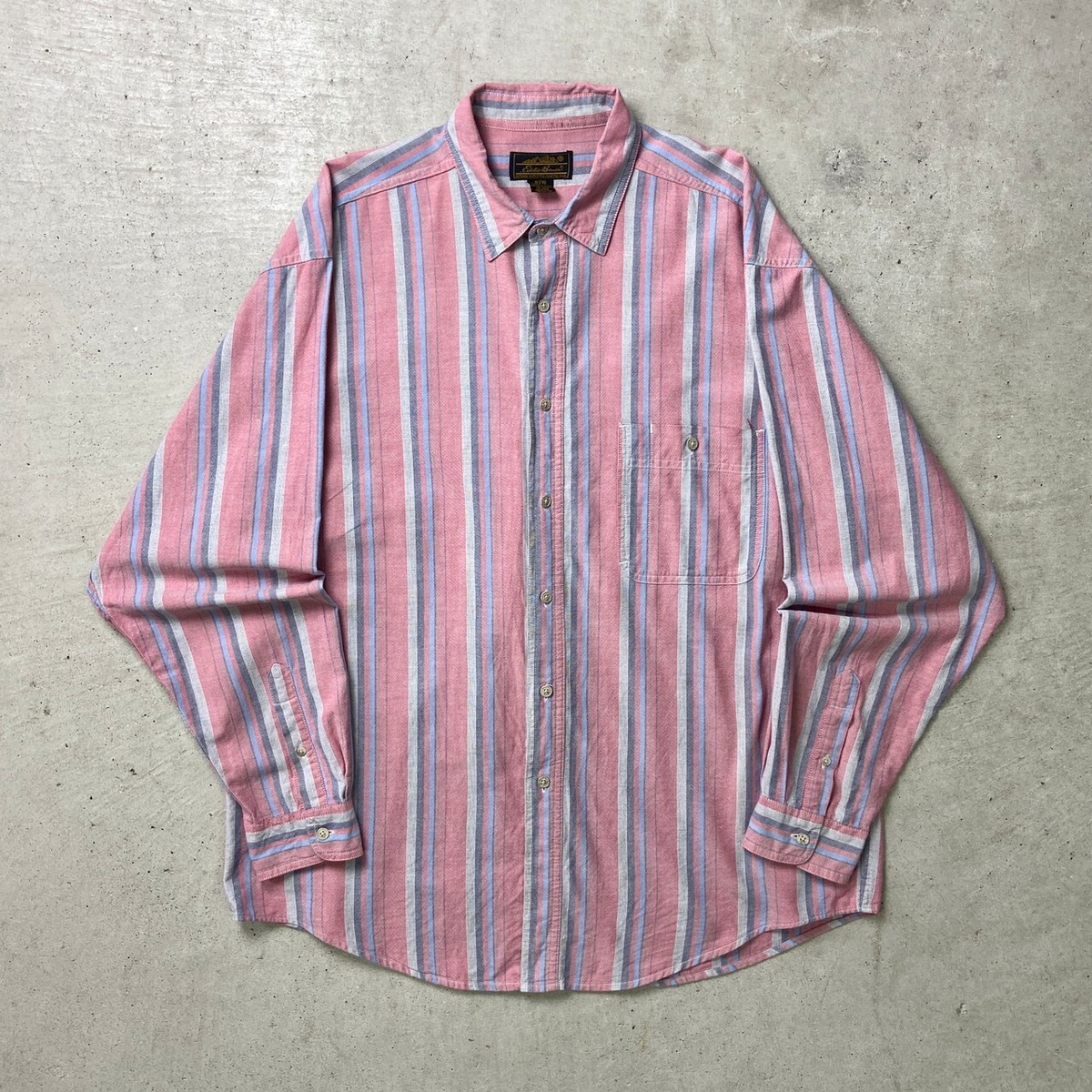 90年代 Eddie Bauer エディーバウアー ストライプシャツ 黒タグ メンズ 