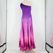 【フラダンス衣装】パープル CC Fashions ワンピース ドレス ティアレ柄 紫 フリル グラデーション ワンショルダー 鮮やか 花