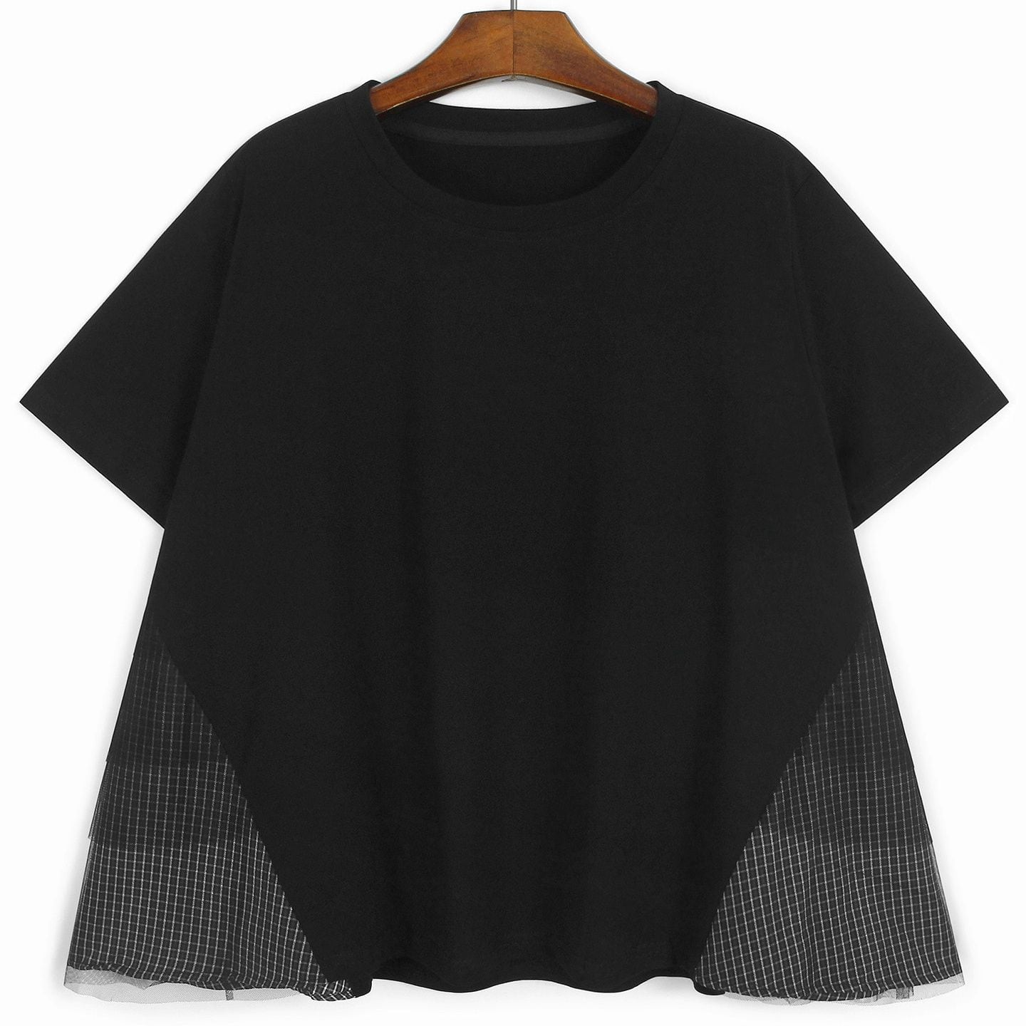 VINTAGE CHECK MESH PANEL ROUND NECK T-SHRT M-17724