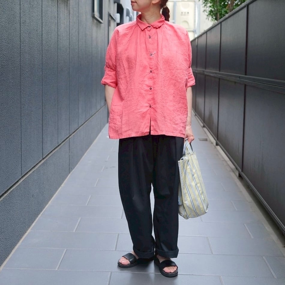 オネット Honnete アイリッシュリネン ハーフスリーブ ギャザーブラウス