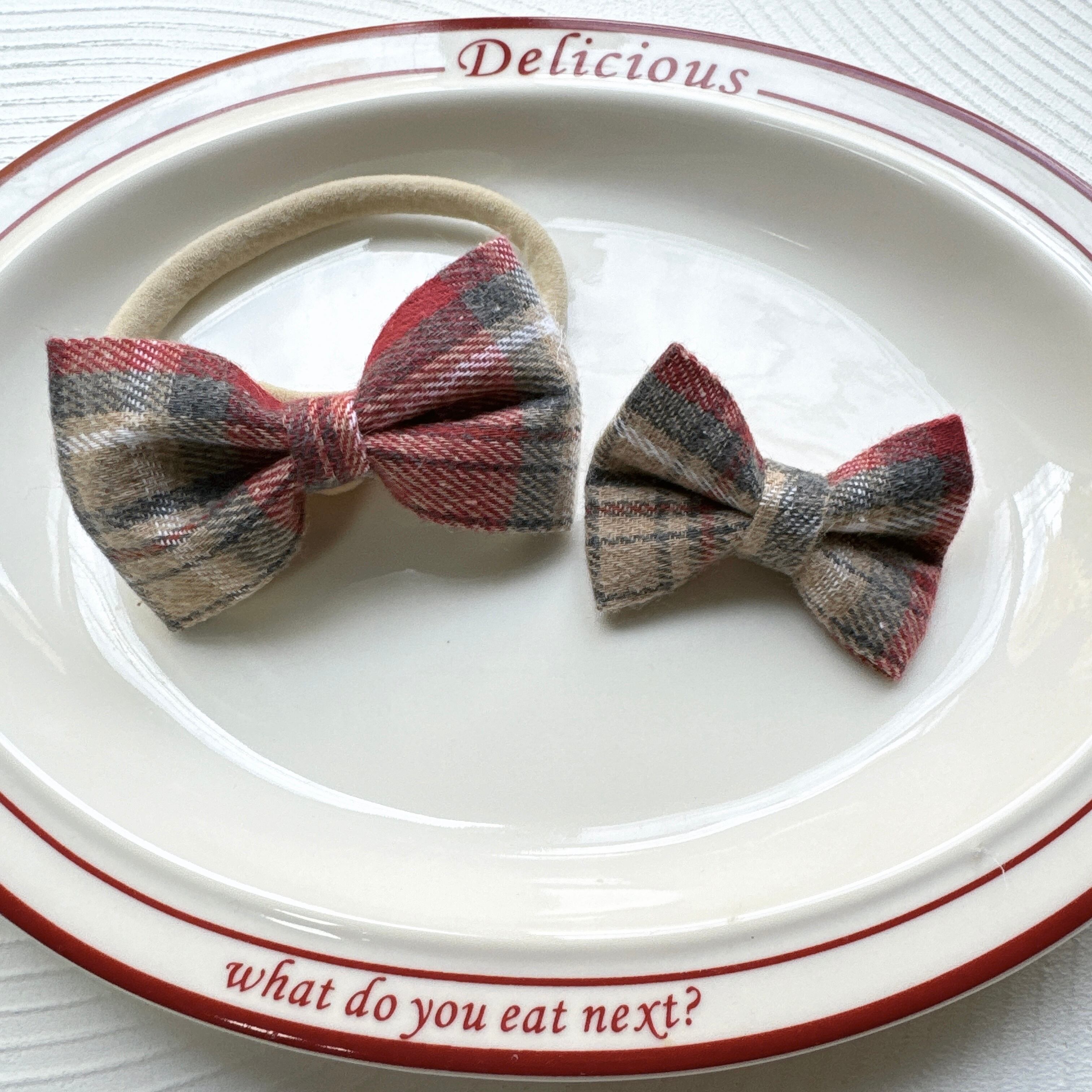 チェックリボンヘアバンド(後ろ支え付き) or パッチン