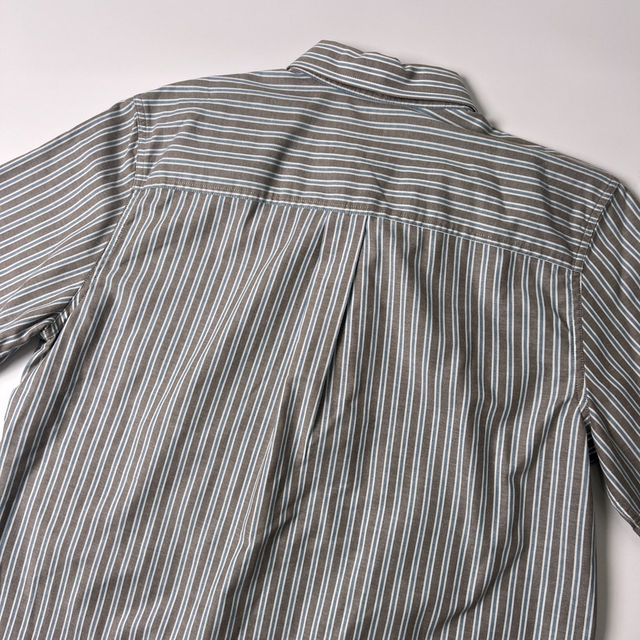 L.L.Bean エルエルビーン ストライプ BD 半袖シャツ L/ブラウン ブルー/コットン