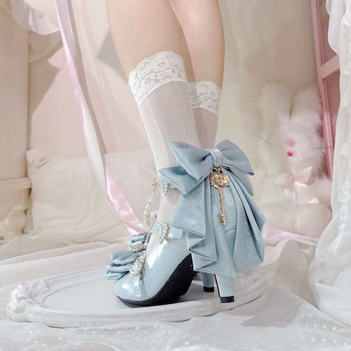 ゆめかわ♡全４カラー　バックリボン＆ゴールドチャーム付きパンプス　kutu10　