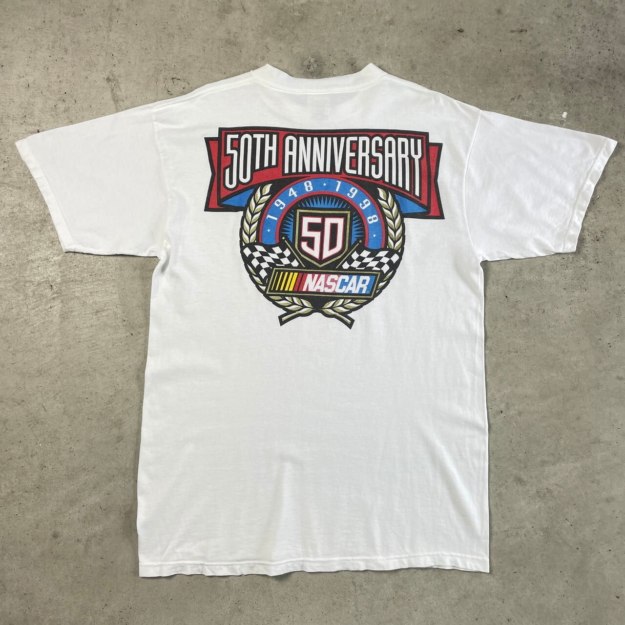 90年代 NASCAR ナスカー バックプリント レーシングTシャツ メンズXL 古着 90s ヴィンテージ ビンテージ 胸ロゴ 50周年記念  ホワイト 白【Tシャツ】【FSS2308-30】 | cave 古着屋【公式】古着通販サイト