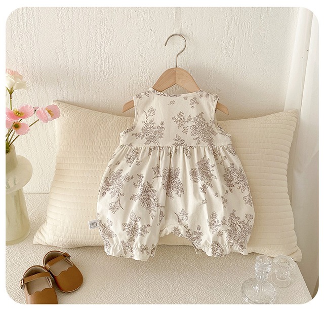 【BABY】エレナローズ花柄ノースリーブロンパース - 10