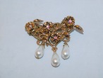 ピンクの花とパールのさがりブローチ(ビンテージ) vintage brooch (flower, pearl color)