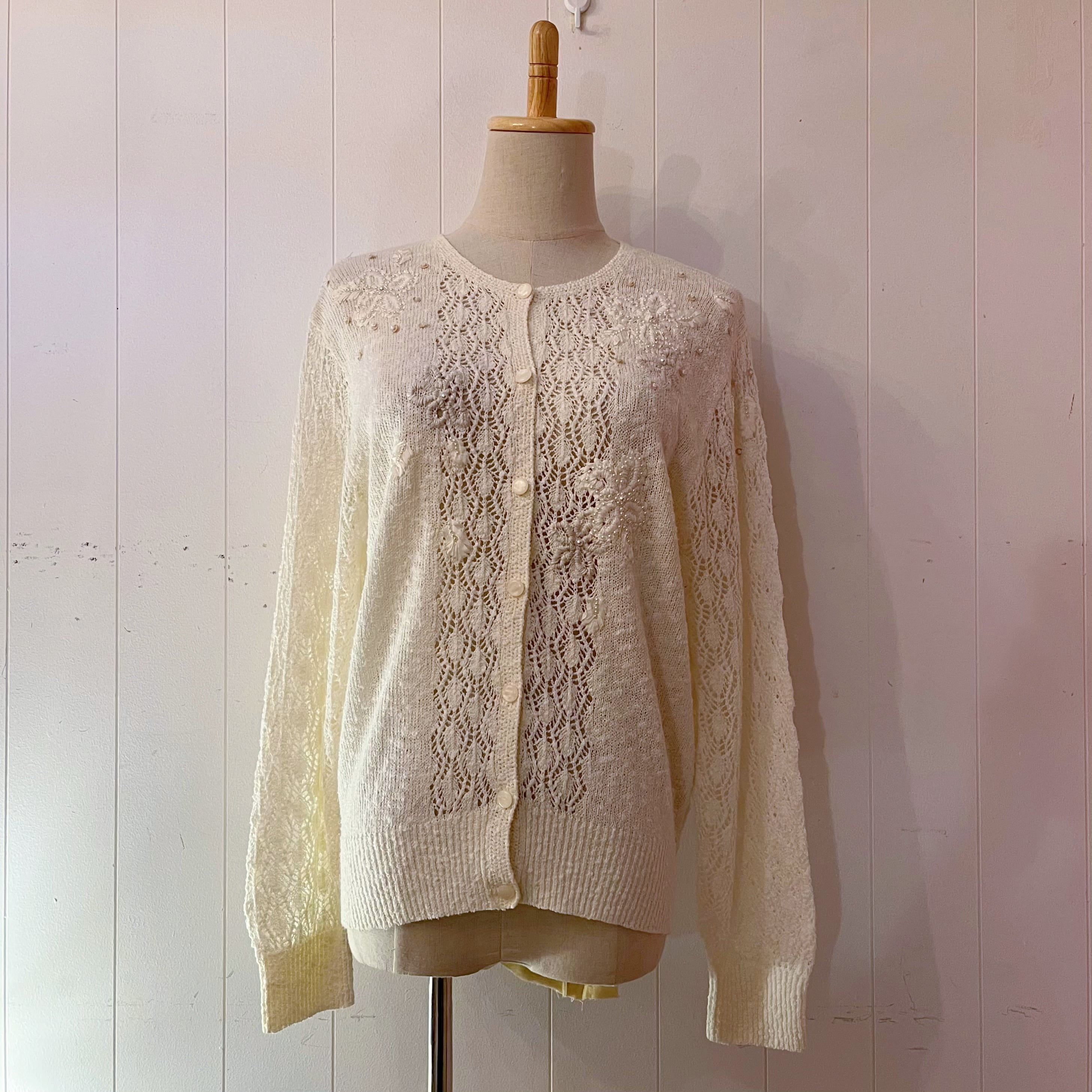 flower sequin open work cardigan