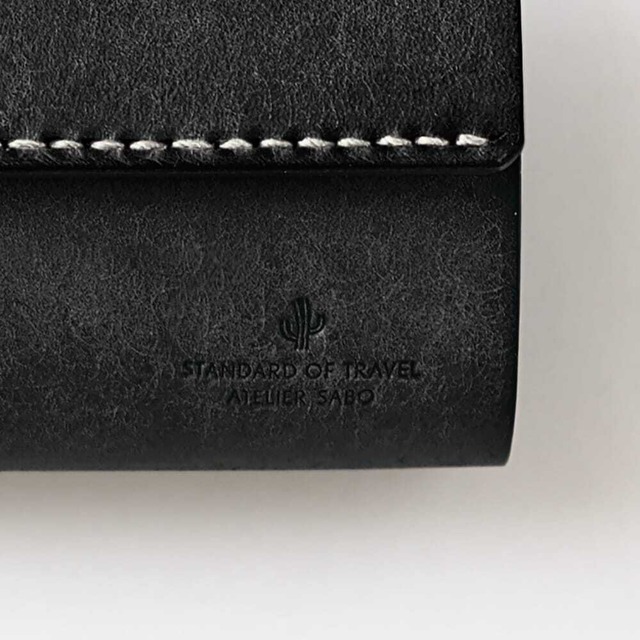 使いやすい 三つ折り財布 【 ブラック × イエロー 】 レディース メンズ ブランド 鍵 小さい レザー 革 ハンドメイド 手縫い