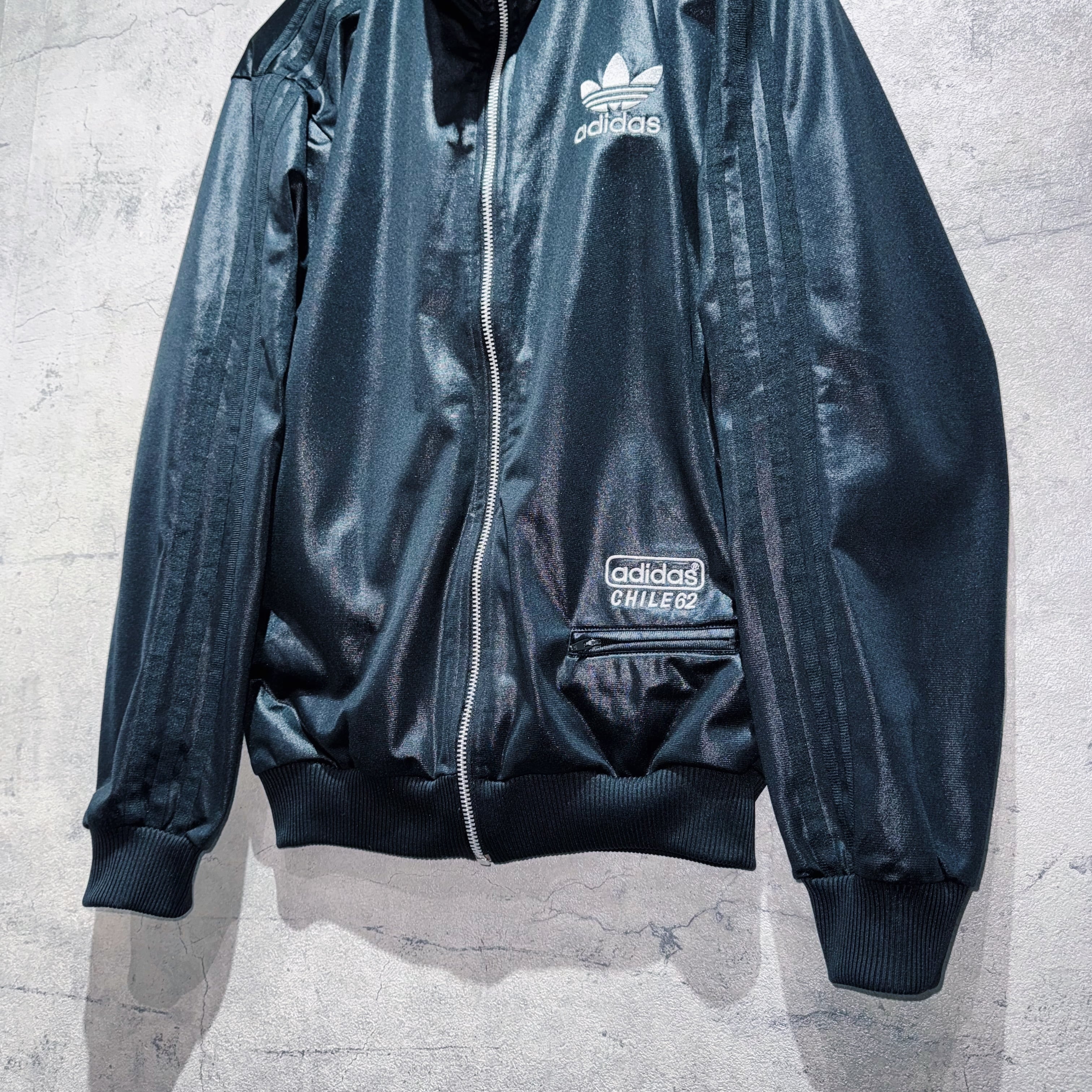 You　adidas CHILE62 ジャケット 黒 Rare Adidas Chile 62' Tracksuit jacket M Black trefoil wetlook
