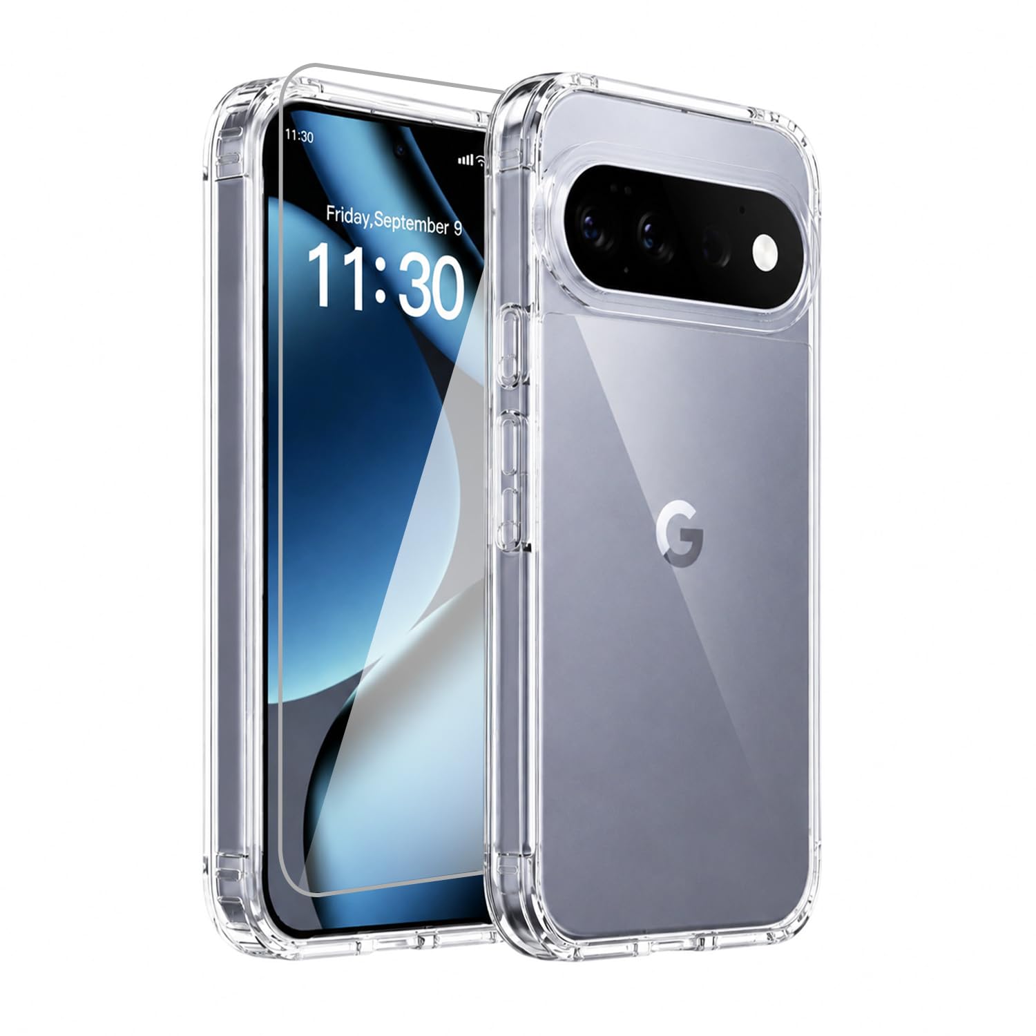 Google Pixel 11 / 11Pro 用 ケース クリア 黄変防止 米軍MIL規格 耐衝撃 ガラスフイルム保護付き ワイヤレス充電対応
