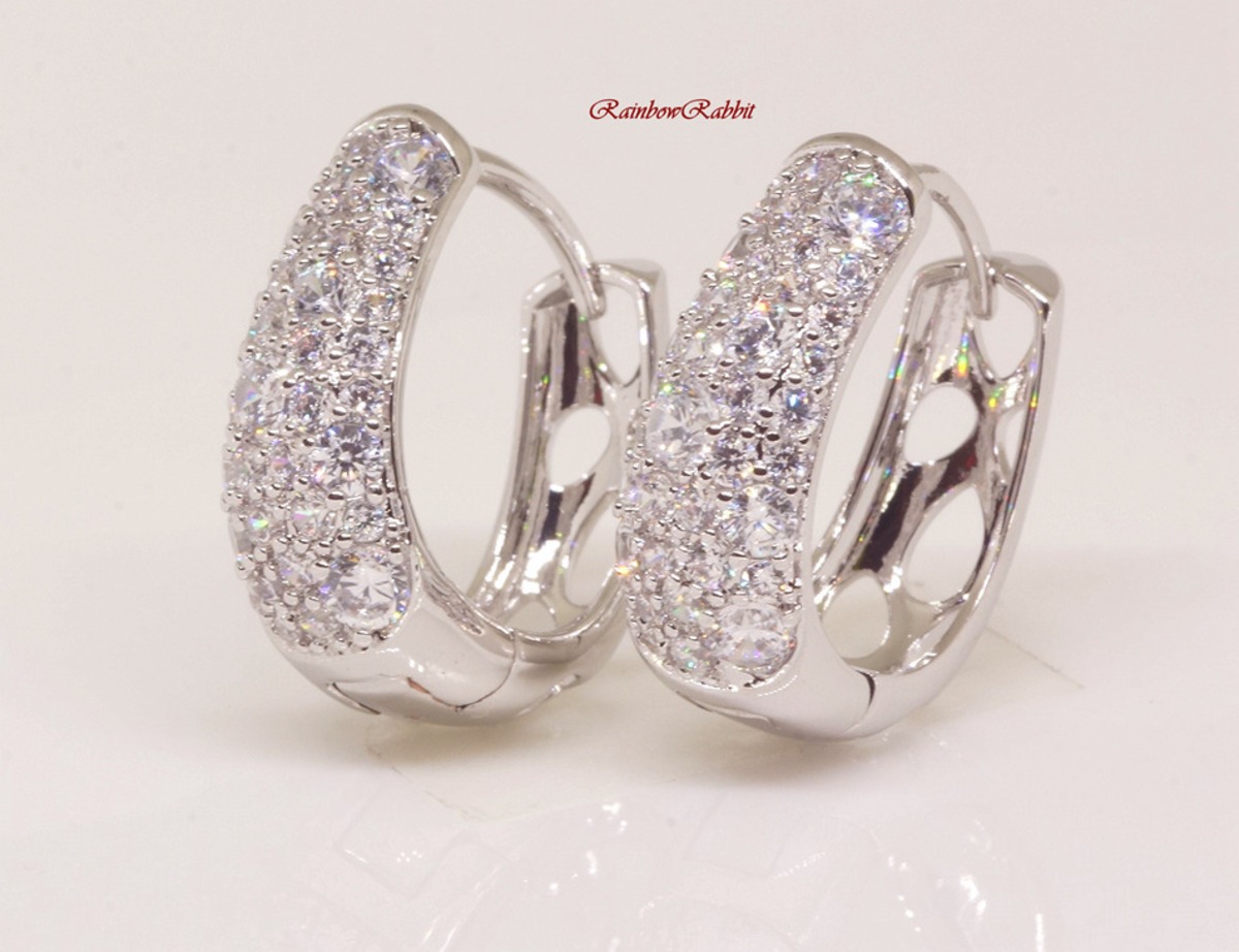 18K RGP プラチナ ダイヤ CZ リング ピアス yp4945 | Rainbow Rabbit