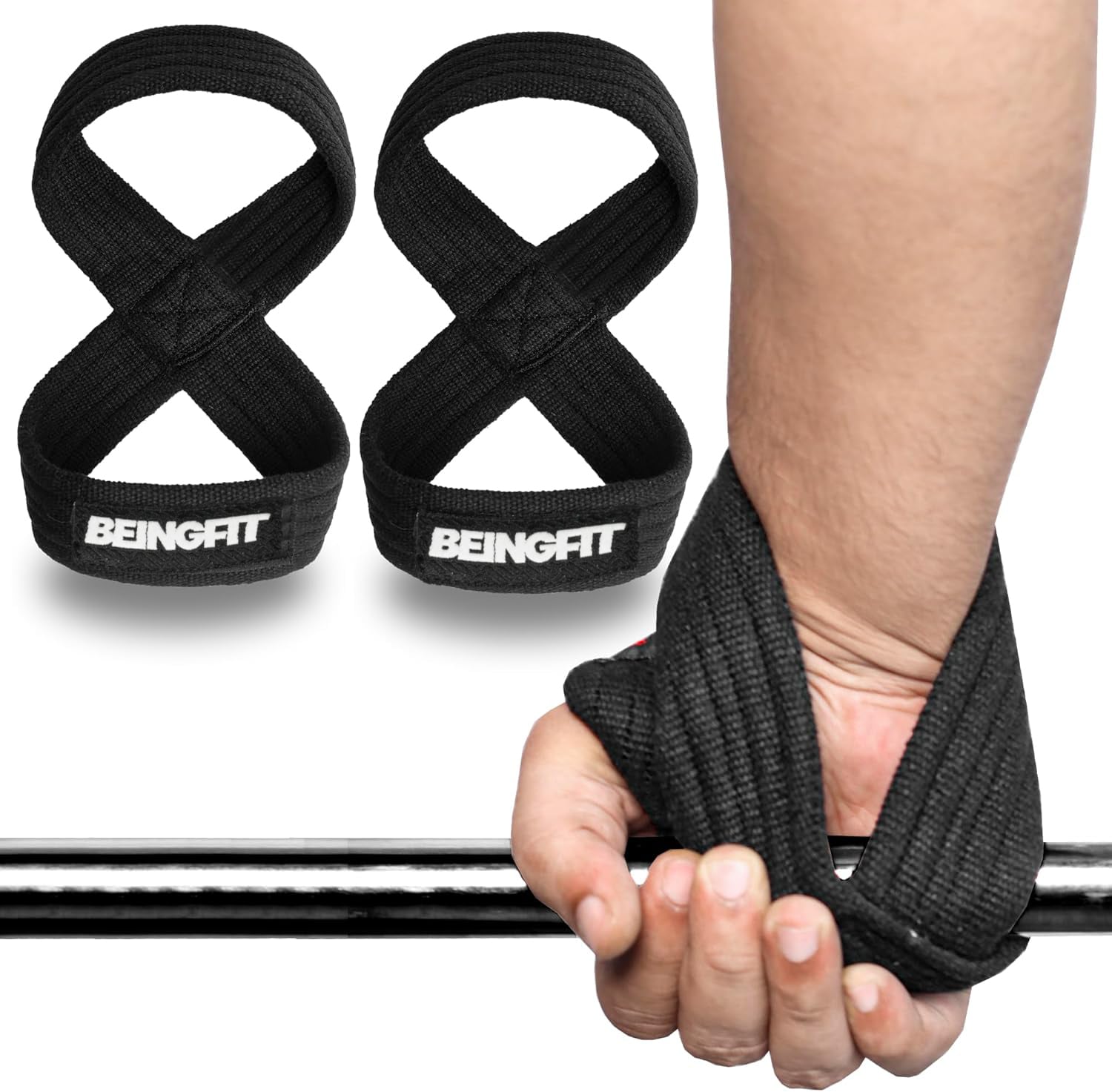 Beingfit 8の字 リストストラップ デッドリフト 懸垂 握力サポート