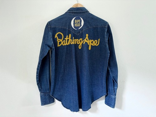 90～2000s A BATHING APE "Champion logo" Chain stitch denim shirt MADE IN JAPAN