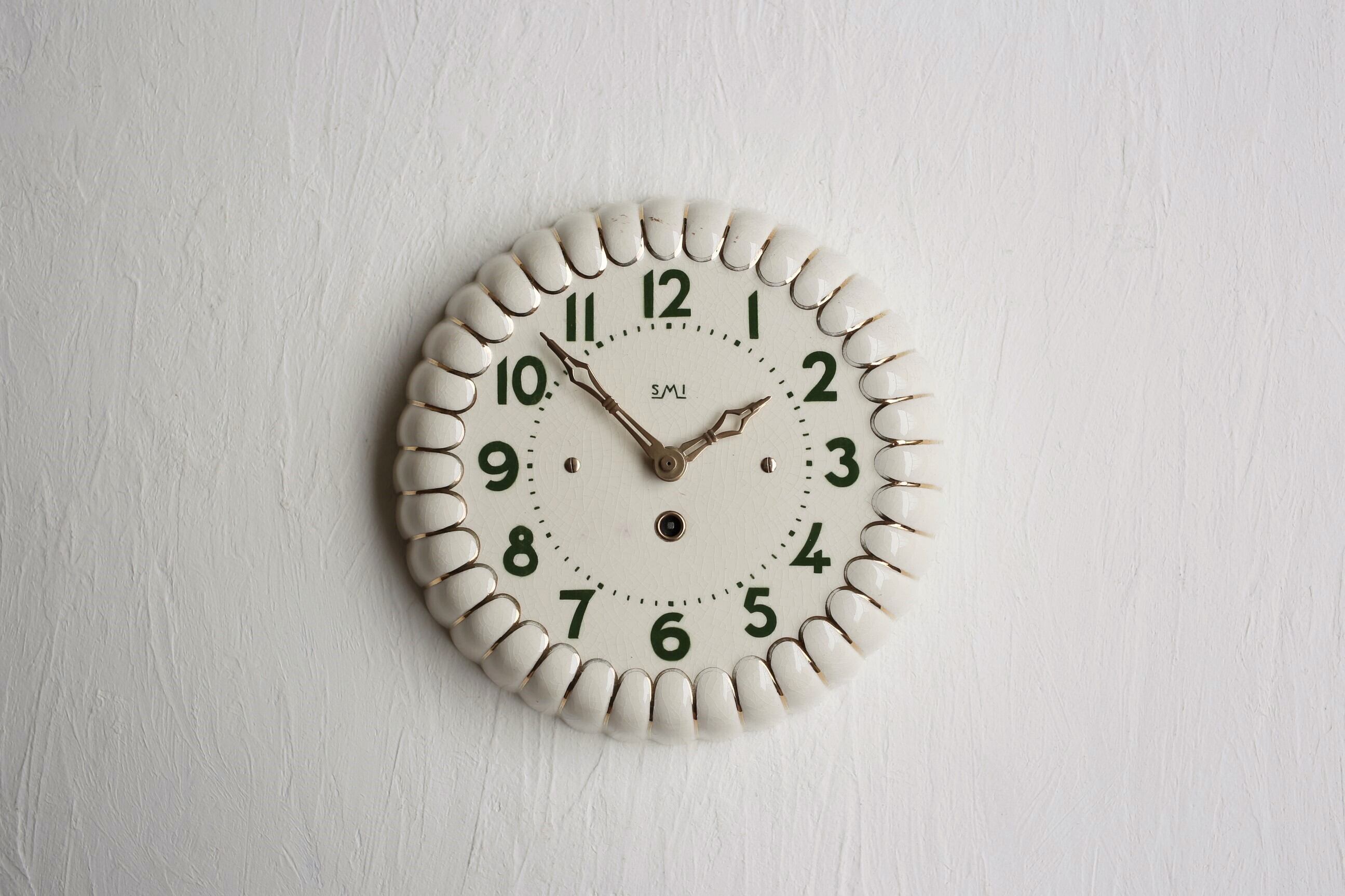 フランス アンティーク ヴィンテージ SMI社 陶器 壁掛け時計 『gâteau』(電池式クォーツ交換済) N-03284