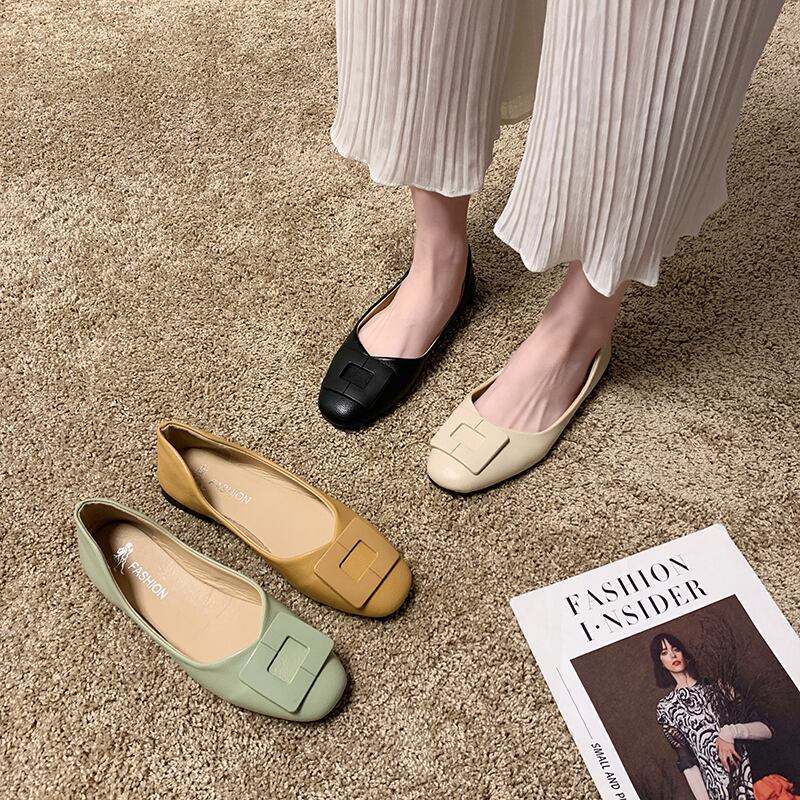 シングルシューズ女性2020春と夏の新しいインネット赤の正方形のヘッド野生の浅い口のエンドウ豆の靴の正方形のバックルレトロおばあちゃんの靴の女性 部族の婦人靴8273720