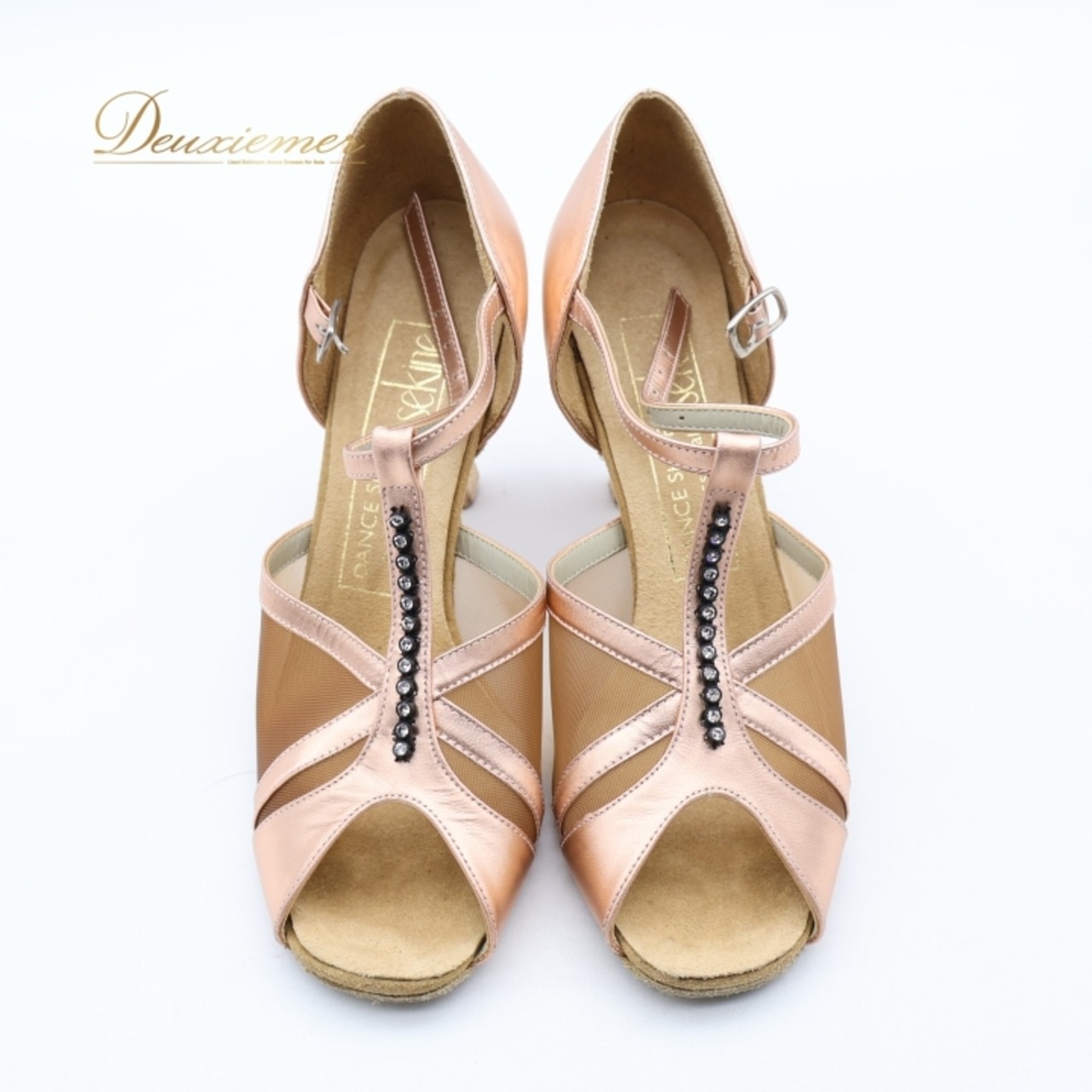 社交ダンス 衣装 ラテン シューズ 21 1/2サイズ WIDE ピンク系 セキネ SEKINE 靴 くつ ヒール レディース 光沢 上品 明るい ピンクゴールド ラインストーン キラキラ ダンスシューズ ダンス衣装 イベント レッスン ステージ パーティー