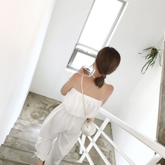 ベアトップ オールインワン リゾートコーデ レディース Bbq 海水浴 足長効果 体型カバー 楽ちん 0187 Sayurio レディースアパレル ファッション プチプラ アラサー アラフォー