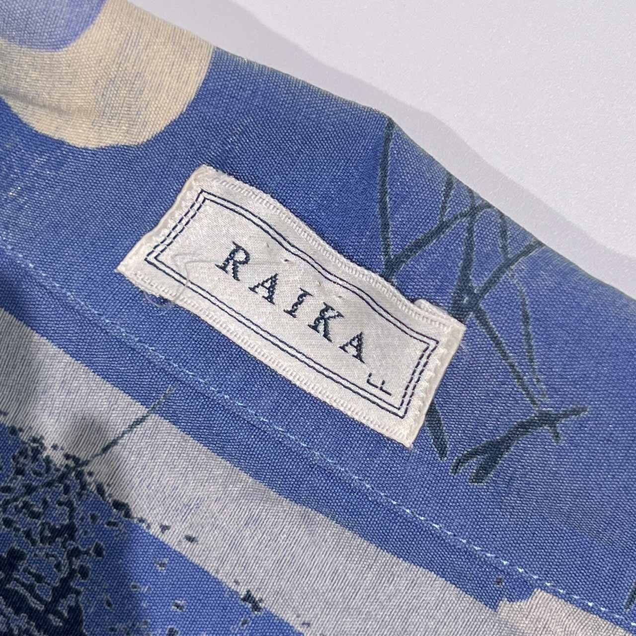 RAIKA ライカ アートデザイン レーヨン 半袖 開襟 オープンカラー シャツ LL/ブルー系 メンズ ビンテージ