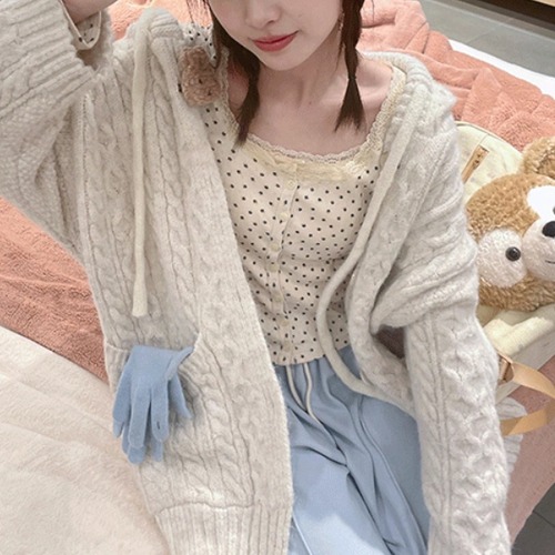 ケーブルニットフーディーコート ・8468