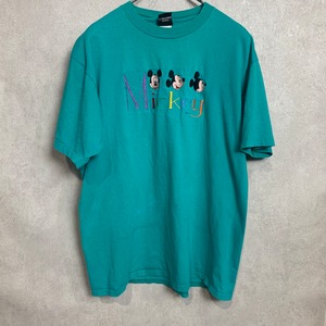 USA製 ディズニー 半袖Tシャツ 90s ミッキーマウス ミッキー Disney サイズ XL グリーン 刺繡