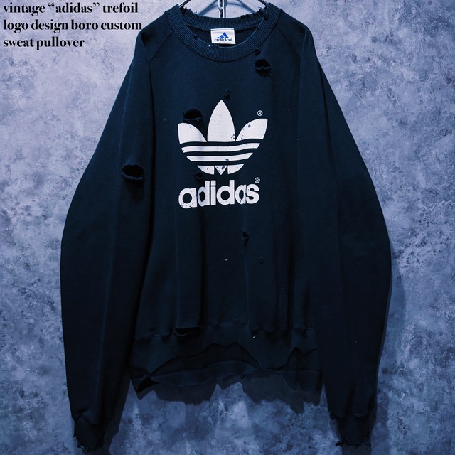 【doppio】vintage “adidas” trefoil logo design boro custom sweat pullover