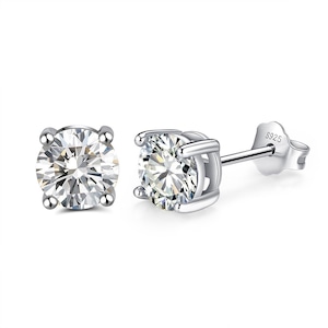 s925 Round Cut Stud Earrings 6mm 【SILVER】