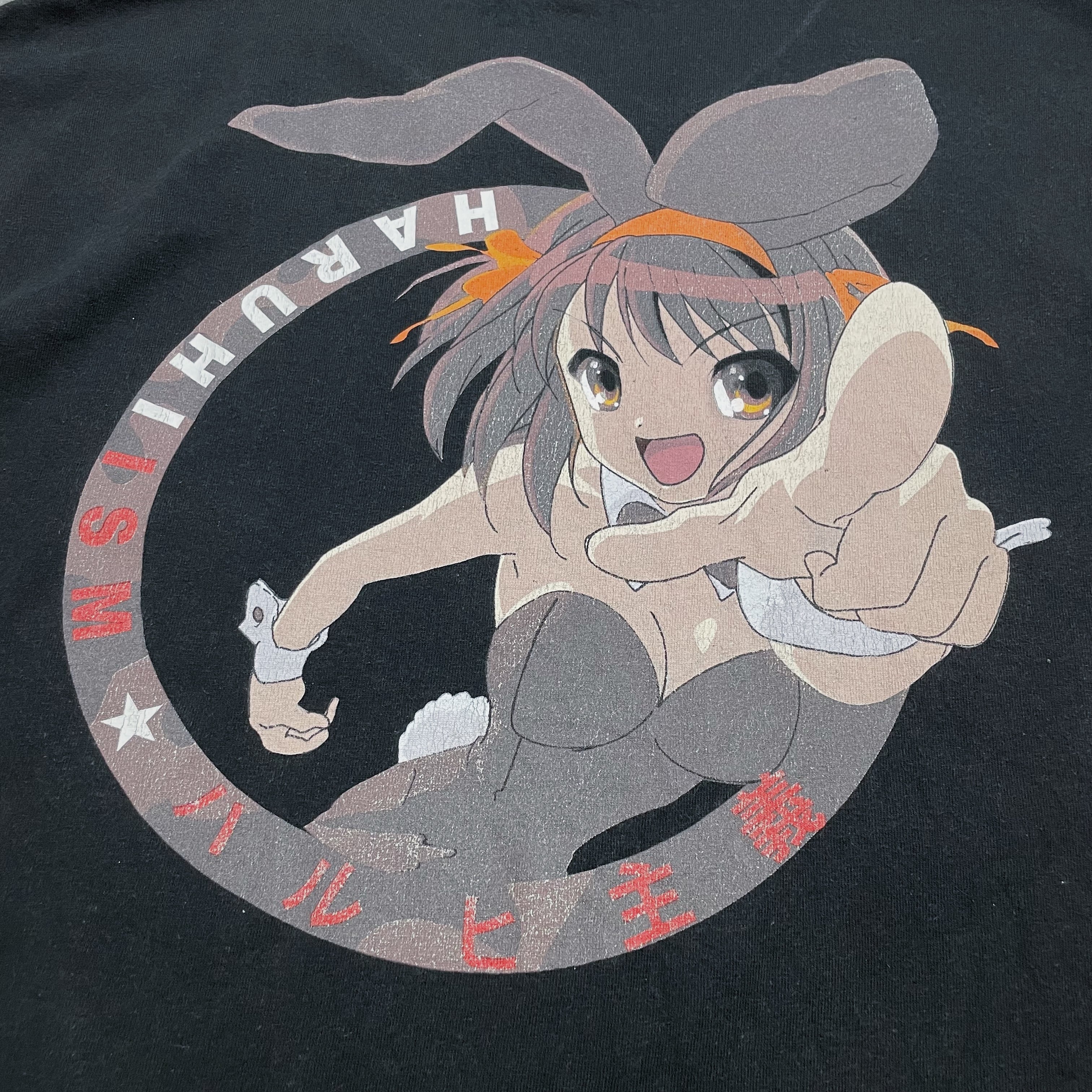 00s 涼宮ハルヒの憂鬱　両面プリント　黒　USA製　海外企画 00s 涼宮ハルヒの憂鬱 両面プリント 黒 USA製 海外企画