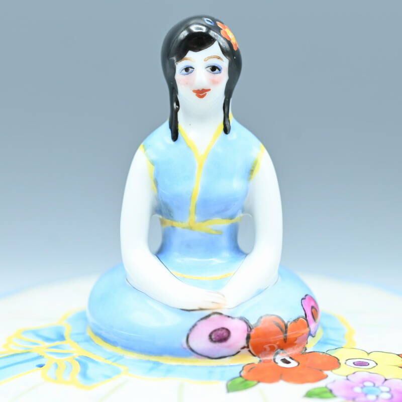 Noritake オールドノリタケ アールデコラスター彩女性文キャンディボックス ホワイト/ブルー M07-t011 Noritake オールドノリタケ アールデコラスター彩女性文キャンディ