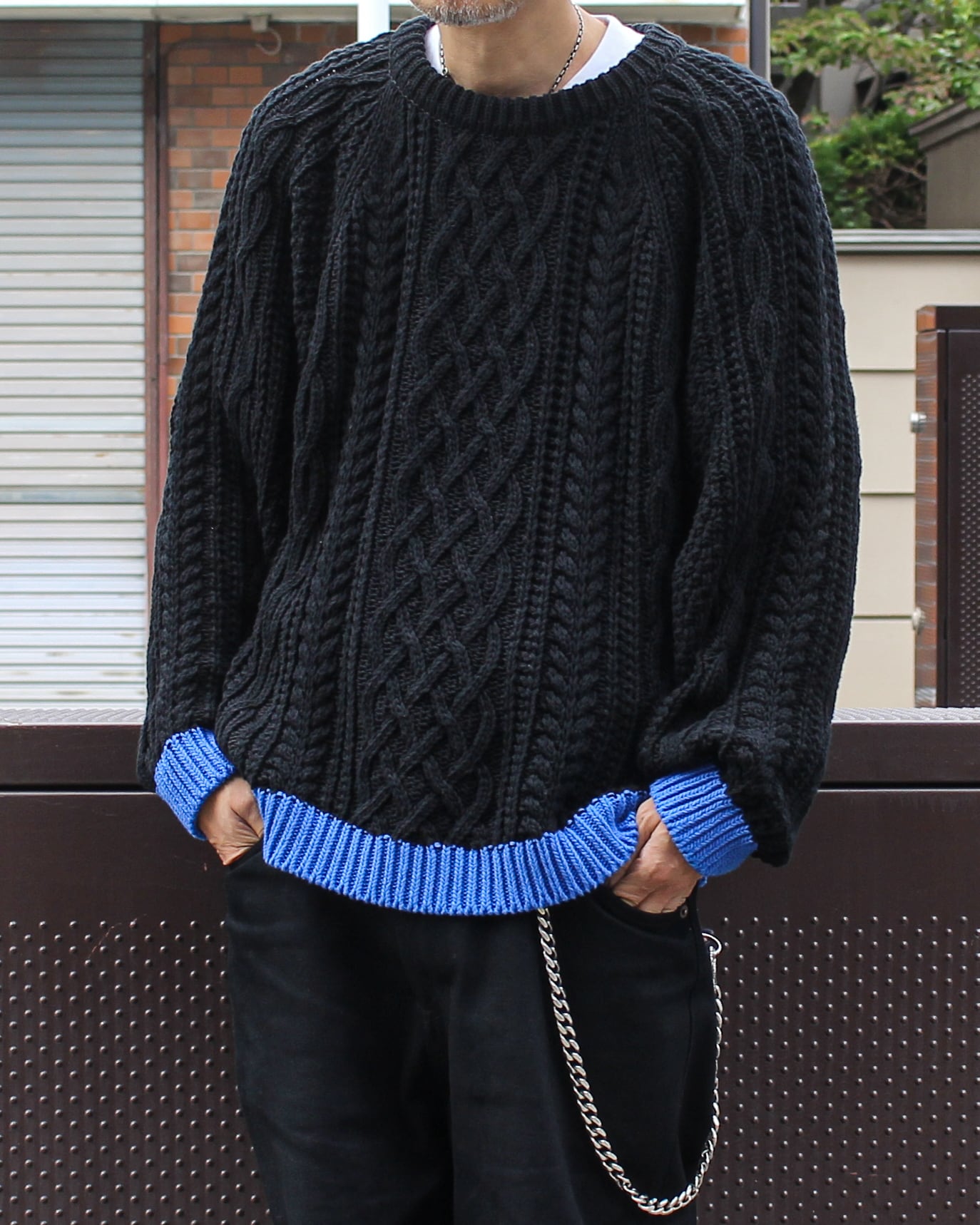 TRANSPORT フィッシャーマンニットL トランスポート フラグメント TRANSPORT FISHERMAN KNIT BLACK | EACHTIME. / EZ DO MARKET