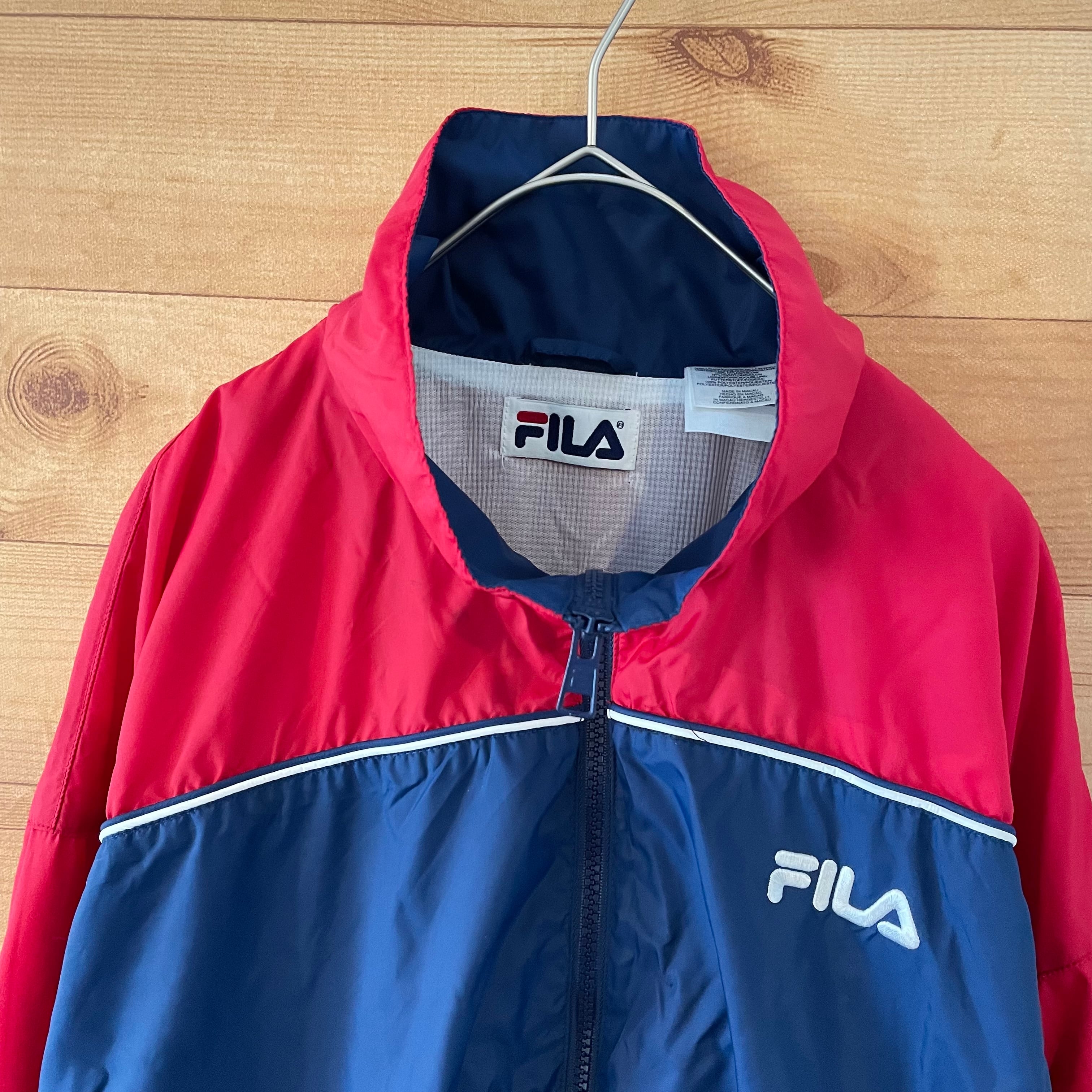 FILA】マカウ製 ナイロンジャケット 刺繍ロゴ 切替 バイカラー フィラ