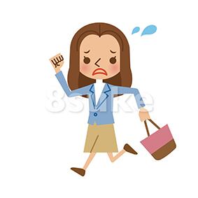 イラスト素材:タイトル 慌てた様子で走る若い女性(ベクター・JPG)