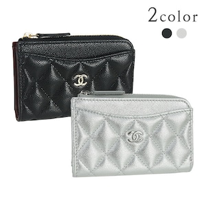 New CHANEL シャネル クラシック ジップ カードケース マトラッセ キャビアスキン ブラック シルバー コインケース ミニ財布 AP3179 新品