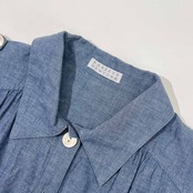 90s BARNEYS NEWYORK バーニーズニューヨーク フレンチスリーブ シャンブレー シャツ ワンピース/ブルー レディース ビンテージ