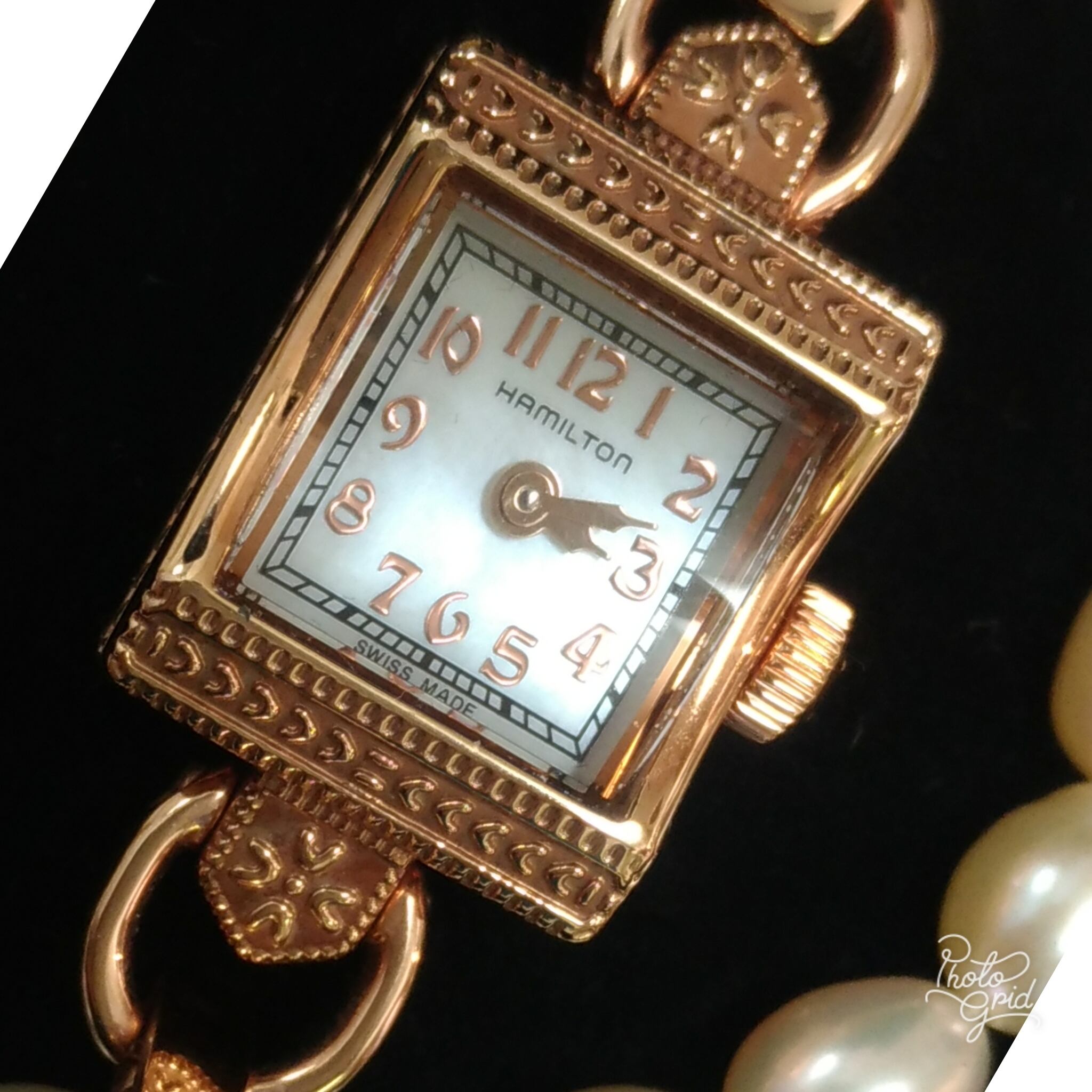 ハミルトン シェル文字盤 レディース腕時計 ブレスレット型 ゴールド ...