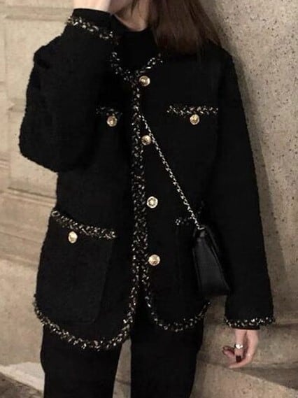 ノーカラーツイードショートコート 金ボタン おしゃれ アウター 大きいサイズ 韓国 CH5382