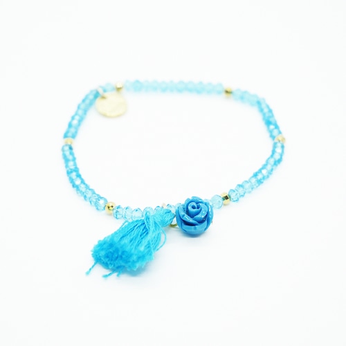 Rose Tassel Bracelet｜Sky Blue x Gold