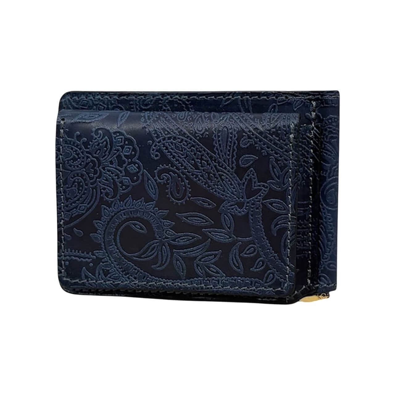 Re-ACT / Indigo Paisley Money Clip Wallet - 藍染レザー(ペイズリー