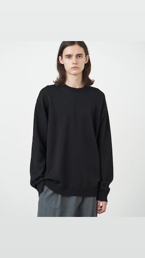 ATON -WOOL WASHI | CREWNECK SWEATER- : BLACK,