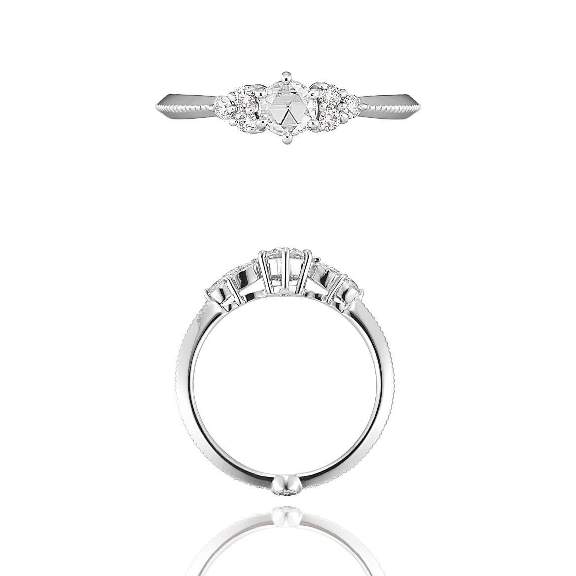 Blooming Rose Cut Diamond Ring / Pt900 3EX H&C Diamond
