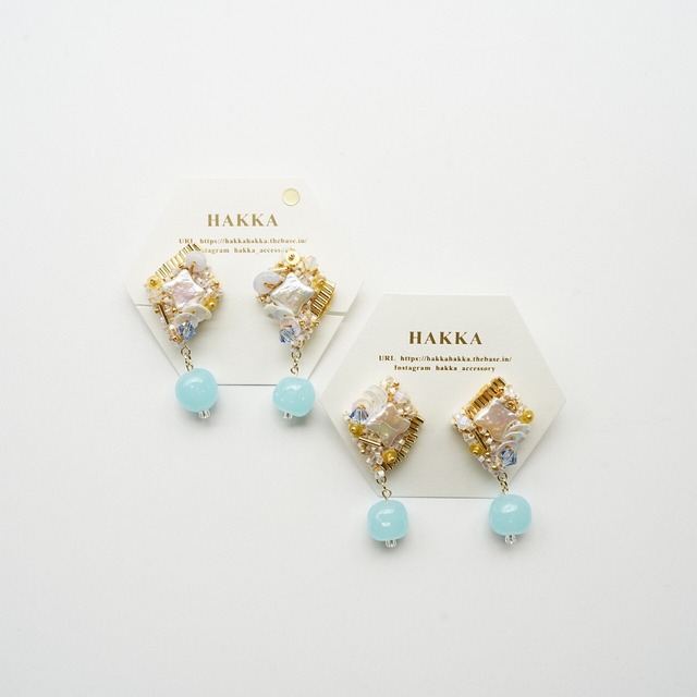 【HAKKA】刺繍イヤリング/ピアス　127-2