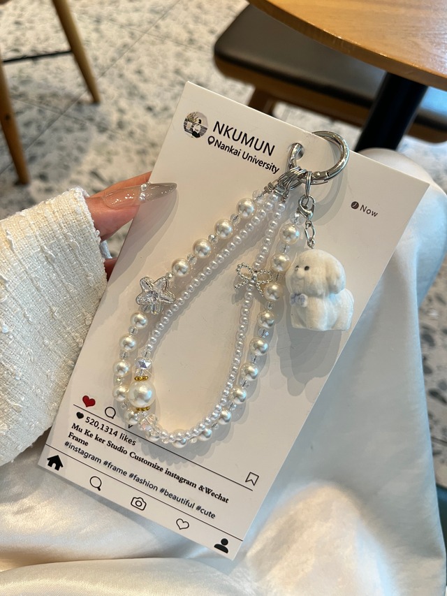 オリジナル手作りビーズストラップ  子犬