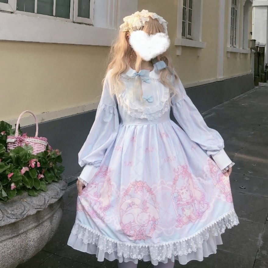【ロリータ】パステルカラーワンピ❤️水色×ピンクのゆめかわロリータファッション SEASONZ ゆめかわ ワンピース パステルカラー ベビードール 原宿
