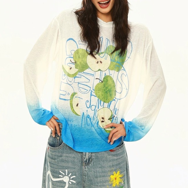 アップルグラフィックグラデーションロングTシャツ 2col R02582