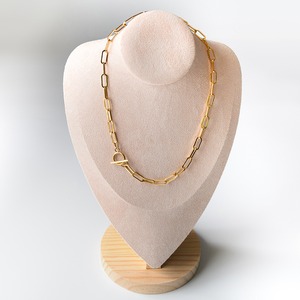 ステンレスシンプルペーパークリップマンテルチェーンネックレスGD