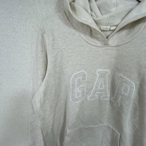 □GAP/ギャップ/長袖裏起毛パーカー/ビッグロゴ刺繍/L/オートミール