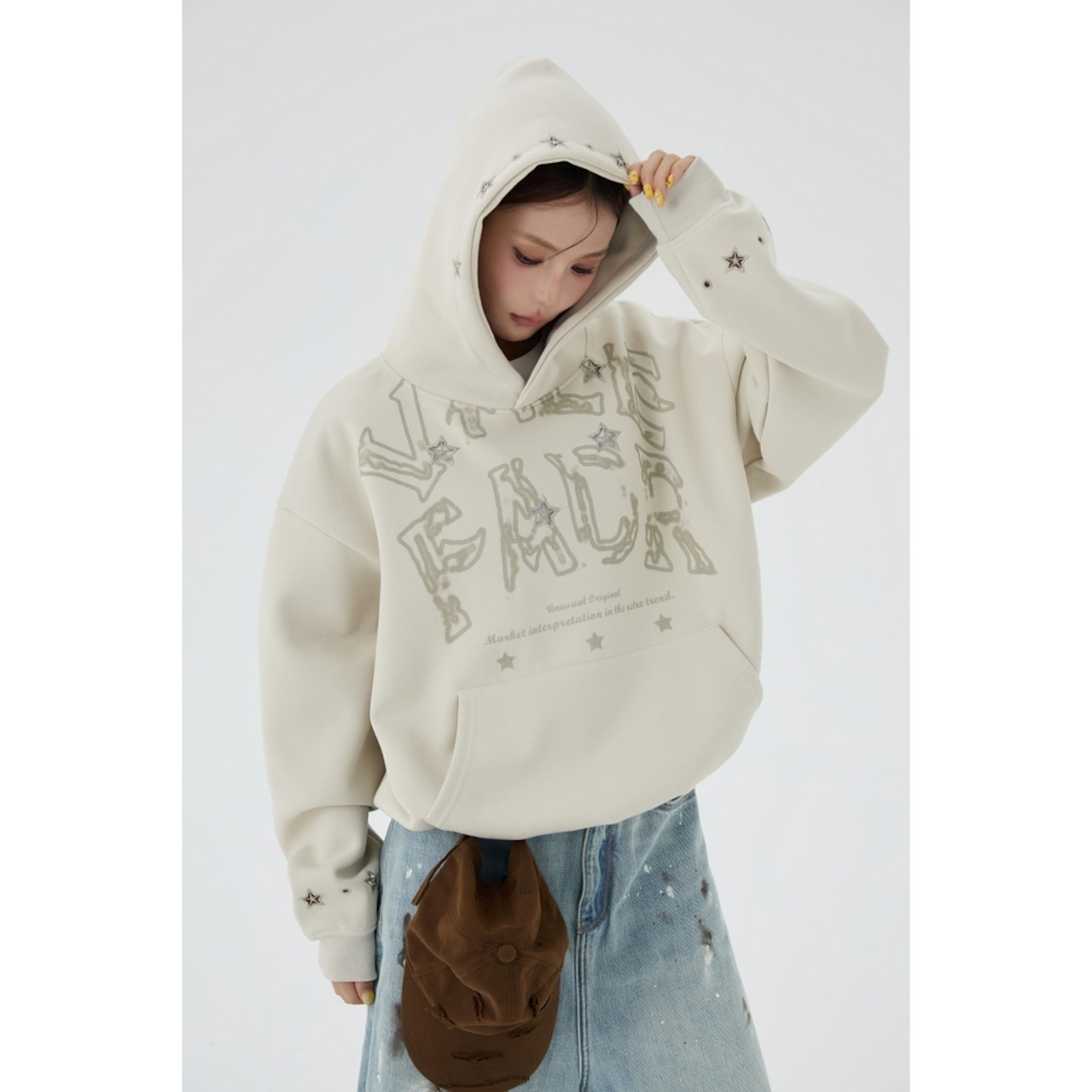 ストリート 星刺繍 パーカー T1877