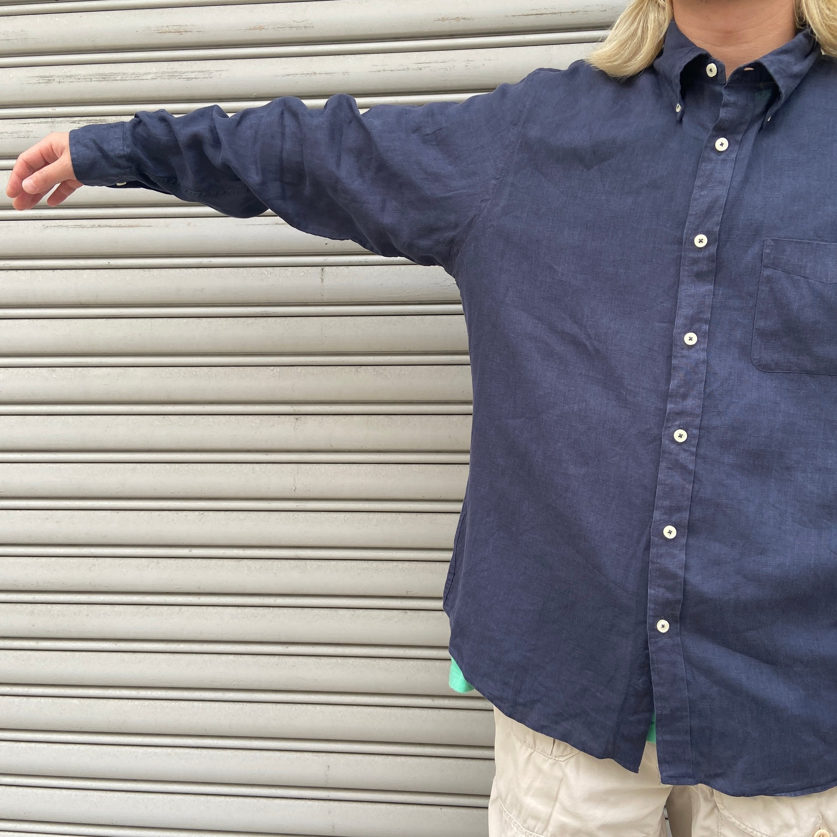 ブルックスブラザーズ 長袖リネンシャツ ボタンダウンシャツ ネイビー